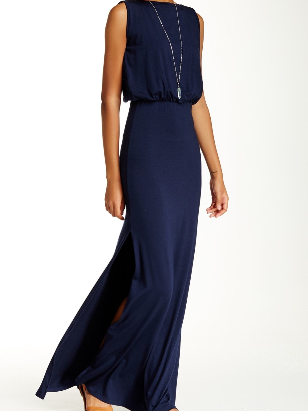 Go Couture Navy Sleeveless Maxi Dress with Side Slit